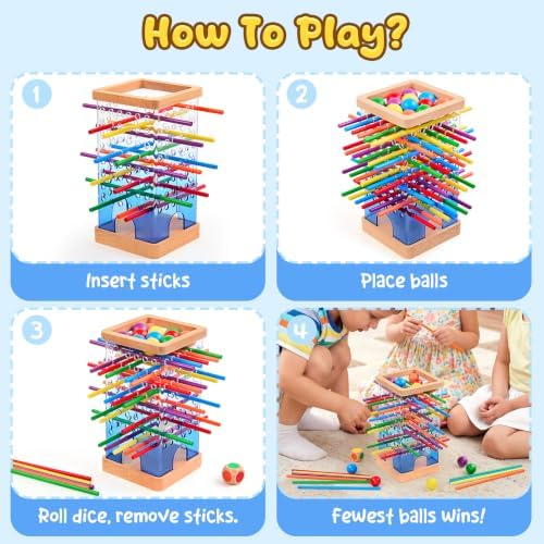 Montessori Wooden Board Game for Kids 4-6 with 48 Sticks and 12 Balls - Image 5