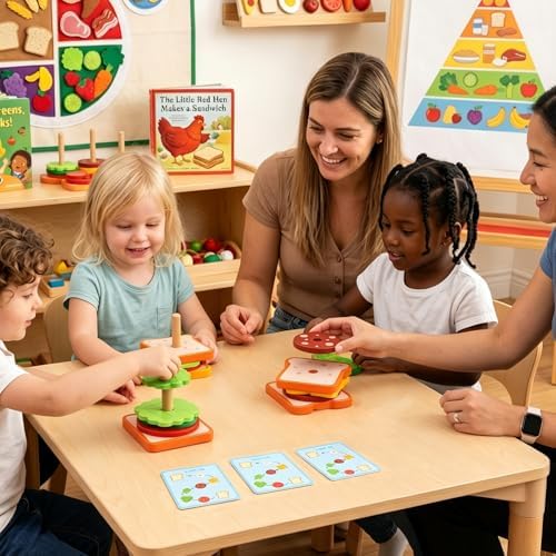 LovesTown Wooden Sandwich Stacking Toys, with Cards - Image 5