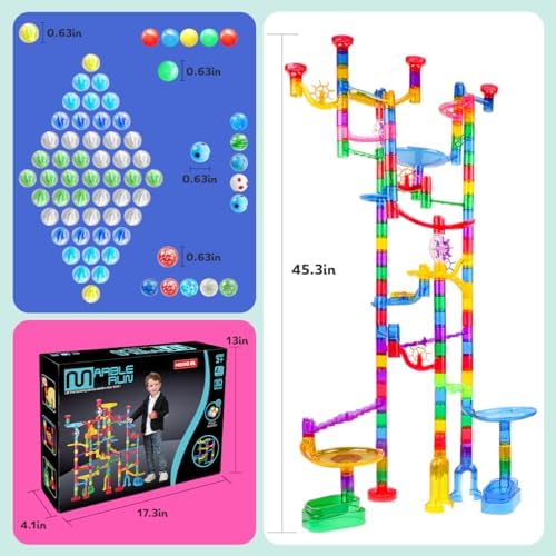 Meland Marble Run - 208Pcs Marble Maze Game Building Toy for Kids, Marble Track Race Set & STEM Learning Toy Gift for Boy Girl Age 4 5 6 7 8 9+(142 Pcs + 60 Glass + 5 Led Lighted Marbles) - Image 5