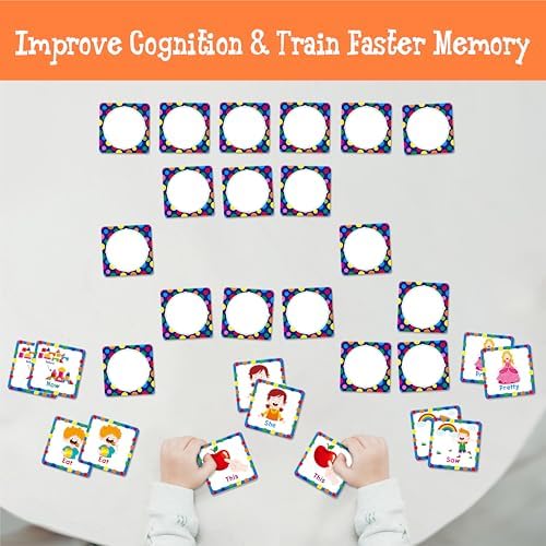 Hebayy Memory Matching Game, 72 PCS Grade K Sight Words Matching Cards for Kids, 36 Pairs Memory Cards, Educational Toy for Children to Learn Sight Words - Image 2