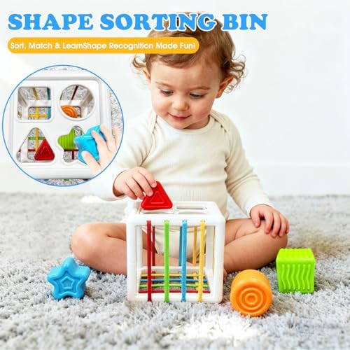 6 in 1 montessori baby toys for 6-36 months old-incl Busy Cube,stacking cups,Shape Sorting Bin,baby blocks,crinkle books, suction cups spinners,Sorting Learning Sensory Toys Gift for Babies Aged 1-3 - Image 3