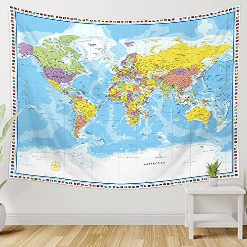 Large World Map Tapestry Wall Hanging For Kids Educational With Country Flags for Classroom Decor Kids Room Home Traveling Geography Students 60x80 In - Image 2