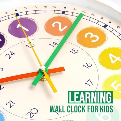 Kids Wall Clock Telling Time Silent Non-Ticking Learning Clock Colorful Teaching Wall Clocks Round Plastic Analog Educational Decor Clock for Classroom, Playroom, Bedroom(EDU3-White, 10 inch) - Image 5