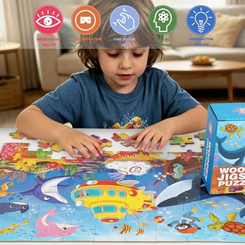 100 Piece Puzzles for Kids Ages 4-6 - Puzzles Ages 6-8 Year Old - Toy for Learning Ocean Animals for 8-10 yo - Jigsaw Toddler Game for Boy and Girl Ag - Image 5