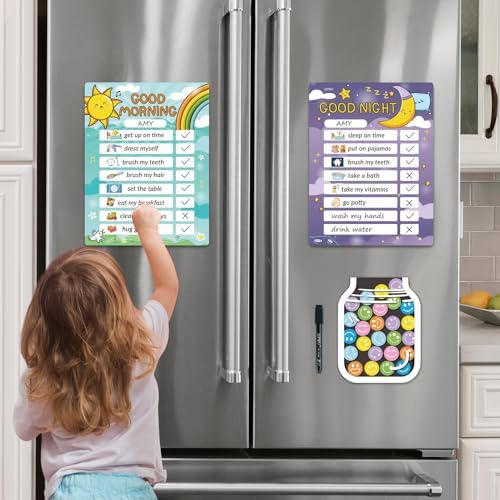 Magnetic Bedtime/Morning Routine Chart &Reward Jar for Kids -Toddler Morning Checklist Board,Daily Reward Routine Chart for Kids,Dry Erase Bedtime Reward Chart,Daily Schedule Chart at Home - Image 6