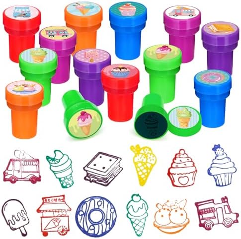 Cinrobiye 24 Pcs Ice Cream Stampers, Candy Donut Party Favors Sweet Themed Birthday Supplies Pre-Inked Classroom Prizes Treat Bag Fillers for Girls Boys Fiesta Pinata Gifts by Cinrobiye