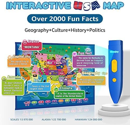 Qiaojoy Bilingual Interactive Kids Talking USA Map World Map for Learning - Image 4