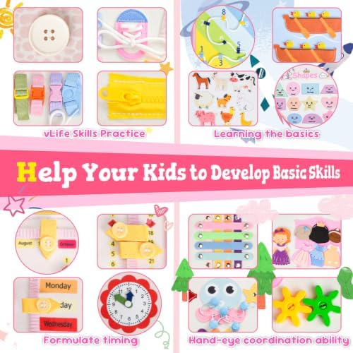 Montessori Busy Board & Busy Book with 20+ Learning Activities, Sensory Activity Toy for Fine Motor Skills, Educational Learning Toy for Airplane & Car Travel, Birthday Gift for Toddler Girls - Image 4