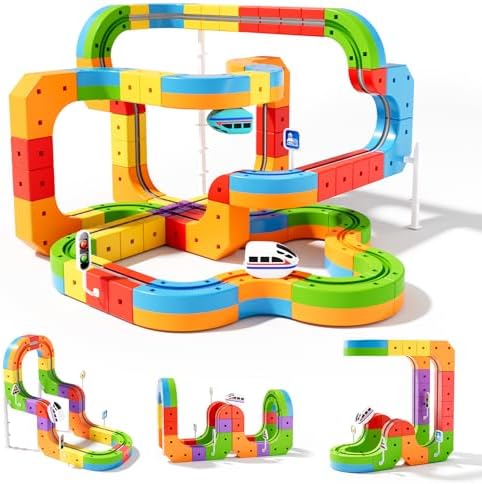 88 pcs KlickRail Electric Train Set Race Track for 3 4 5 6 7 8 Years Old by CalfQueen