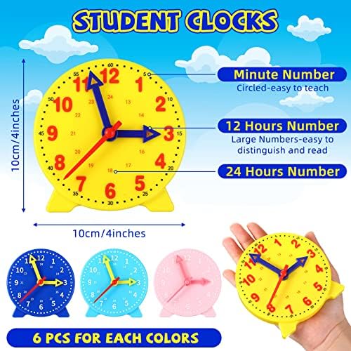 Batiyeer 24 Pcs Teaching Clock Kit for Kids to Tell Time 4'',Colorful - Image 2