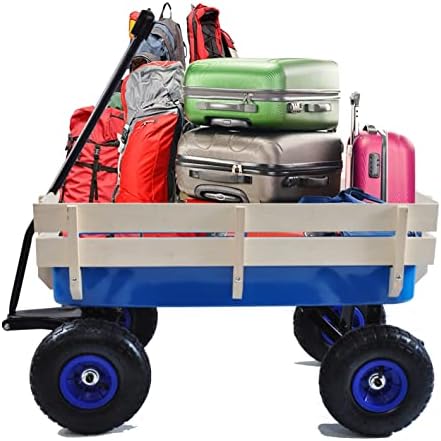 Heavy Duty Kid Wagons for Kids All Terrain Wagon Removable Wooden Wagons, Folding Wagons for Kids Gift, Christmas, Halloween, Back to School (Blue) - Image 7