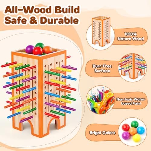 Montessori Board Game for Kids 4-6, 42 Colorful Wooden Sticks Dice Game with 12 Balls, Math & Counting Educational Toy for 3 4 5 6 Year Olds, Fine Motor Skills, Classic Table Game for Family Night - Image 2