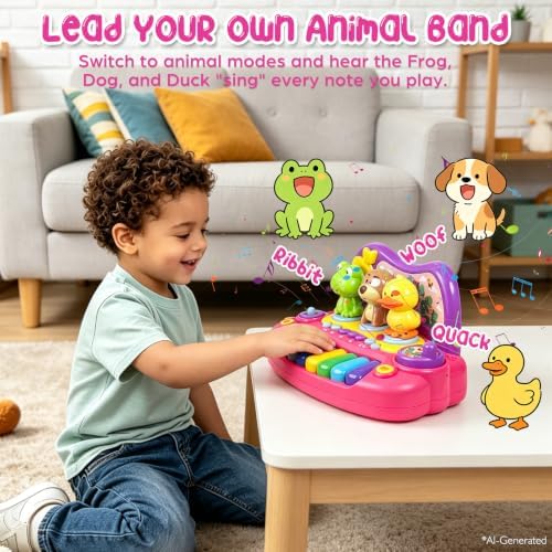 Sealive Toddler Piano Toy, Musical Keyboard with Spinning Animals, Record - Image 4