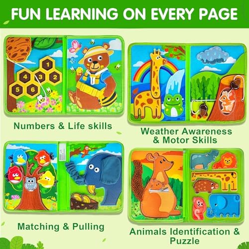Quanquer Animal Busy Book for Toddlers 1-3 - Montessori Toys for 1 Year Old Boys and Girls, Educational Travel Toy for Airplane Car, Christmas Birthday Gifts for Toddlers - Image 6