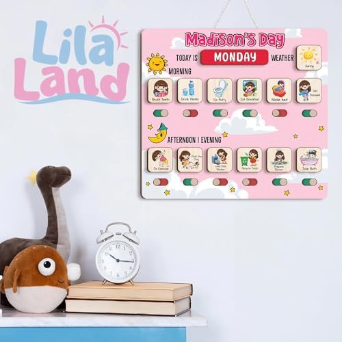 Personalized Wooden Chore Chart for Kids, Daily Routine Chart for Toddlers, Visual Schedule for Kids Age 3-5, Morning Bedtime Routine for Girls (03) - Image 3