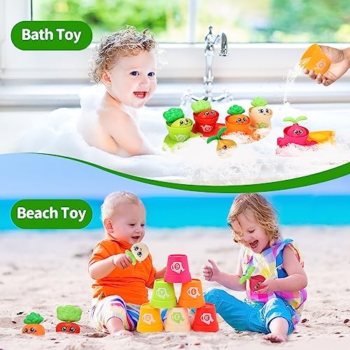 MOONTOY Baby Montessori Stacking Toys Learning Toys for 1 + Year Old 18pcs Plant Flower Pots & Puzzles Set, Color Sorting Toys for Toddlers 1-3, Birthday Gifts for 2 Year Old Girls Boys - Image 5