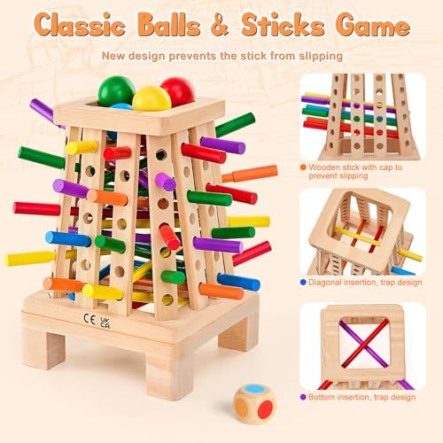 Montessori Board Game for Kids 4-6, Pyramid Wooden Sticks Dice Game - Image 3