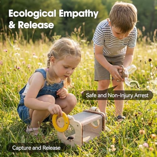 Wooden Bug Catcher Kit for Kids 3-8, 10PCS Durable Outdoor Explorer Kit with Magnifying Glass, Butterfly Net & STEM Guide, Catch & Release Adventure Set for Backyard & Camping - Image 6