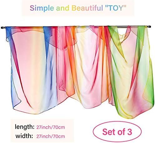 Geyoga 3 Pcs Square Play Scarf 27 Inch Rainbow Sweet Silks Dance Juggling Scarf for Kids Pretend Creative Play, Dress up and Childhood Fun - Image 2