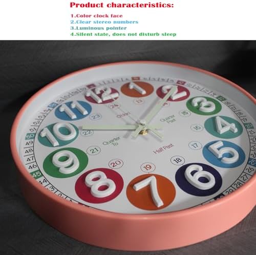 Learning Time Clock for Kids,12 Inch 3D Numbers Colorful Clock Face Silent Clocks，Bedroom,Kitchen,Classroom,Décor at School, Clear Digital Wall Clock for Kids Room(3D Peach Pink Luminous) - Image 5