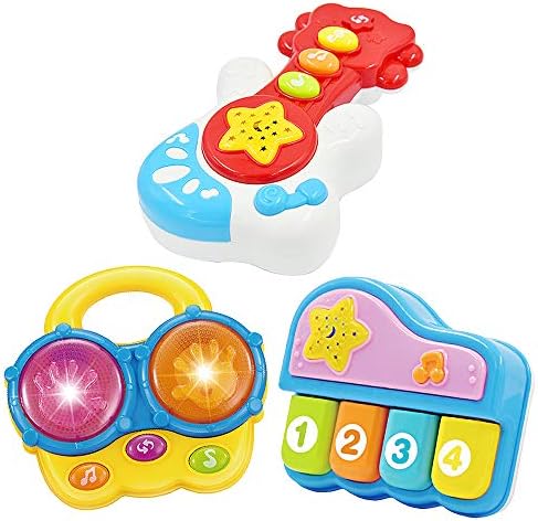 WEofferwhatYOUwant Montessori Toys Baby Musical Instrument Set, Piano, Bongo Drums & Guitar, Light-Up Projector Toy for Babies 6+ Months, Educational Music Toys, Auto Off, Batteries Included by WEofferwhatYOUwant-yourdedicatedteamcommittedtowhatYOUwant