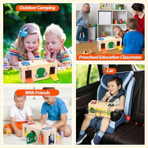 Montessori Lock and Key Toy, Wooden Activity Cube for Toddlers, Wooden Busy Lock Box Toy for Autism, Educational Toy for Fine Motor Skills - Image 5