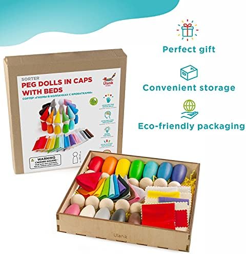 Ulanik Peg Dolls with Hats and Beds Montessori Toys for 1 Year Old - Image 4