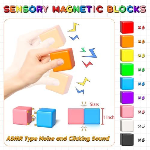 Apluses 54 PCS Magnetic Blocks, Magnetic Building Blocks for Kids 3+, Montessori Toys, Magnet Cubes, Preschool STEM Educational Sensory Magnet Toys for Kids Ages 3-5 Year Old Boys and Girls - Image 2