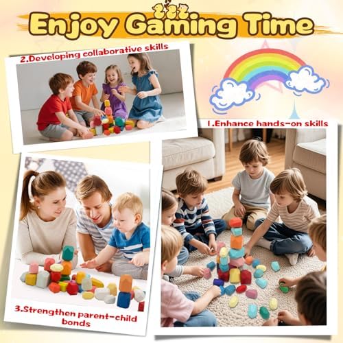 MEGRANATE 39PCS Montessori Wooden Stacking Rocks Toys Colorful Stacking Stones Building Blocks Games Sensory Toy for Kids Educational Learning Toys for 3+ Years Old Kids - Image 6