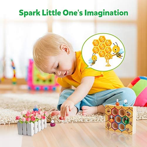 Coogam Toddler Fine Motor Skill Toy, Clamp Bee to Hive Matching Game, Montessori Wooden Color Sorting Puzzle, Early Learning Preschool Educational Gift Toy for 3 4 5 Years Old Kids - Image 2