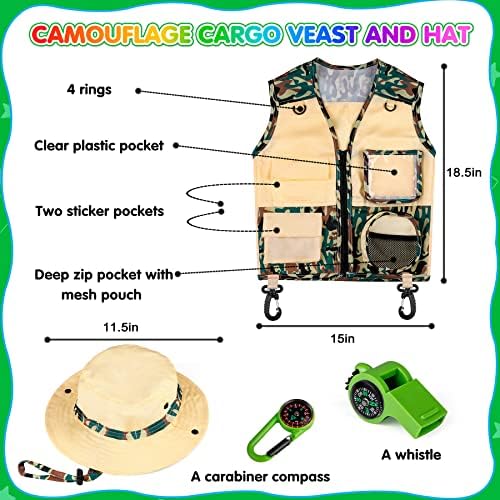 INNOCHEER Kids Explorer Kit & Bug Catcher Kit & Safari Costume Kit, Outdoor Exploration Set with Hat, Vest, Butterfly Net and Bugs Book for Boys Girls 3-12 Years Old (Camouflage Green) - Image 3