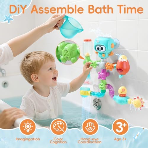 Bath Toys for Kids Ages 4-8 | 27PCS DIY Water Pipe Assembly Kit with Storage Bag | STEM Building Educational Bathtub Toys for Toddler 3-5 | Creative Shower Toy Birthday Gifts for Boys & Girls - Image 2