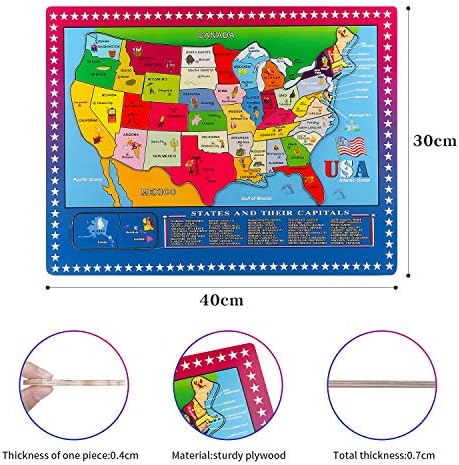Wondertoys 46 Pieces Wooden USA Map Puzzle for Kids US Map Puzzle Educational Geography Puzzles United States Map Puzzle for Boy Girl - Image 6