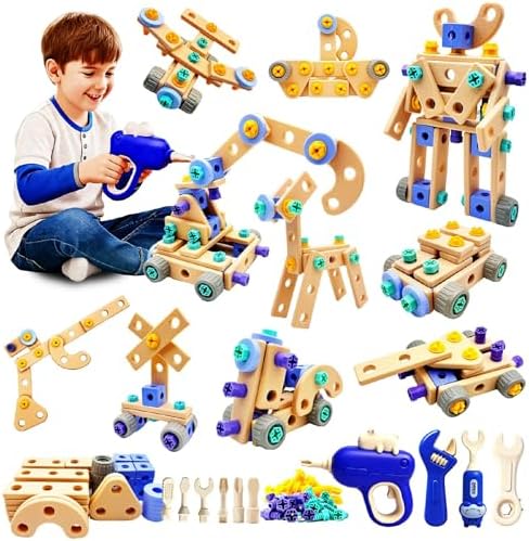 Kids STEM Building Toys For Ages 3-5 4-6 4-8 5-7 6-8 Years Old Boy Birthday Gift,101 Pcs Preschool Educational Construction Toys Tools Set With Drill,Toddler Design Drill Screw Toys (blue101) by BLEMELUCK