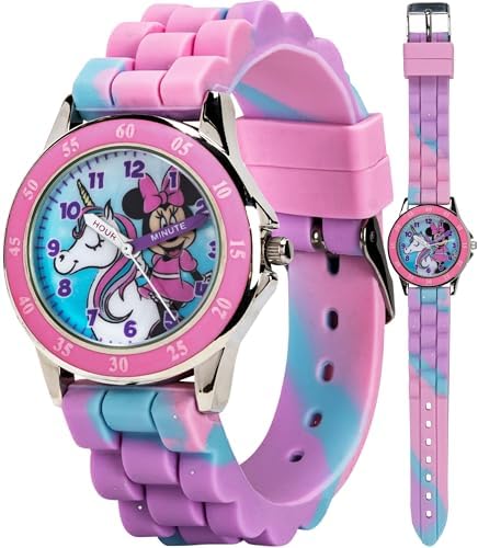 Minnie Mouse Time Teacher Watch for Girls - Analog Time Learning with Easy-to-Read Numbers and Comfortable Silicone Band by Accutime