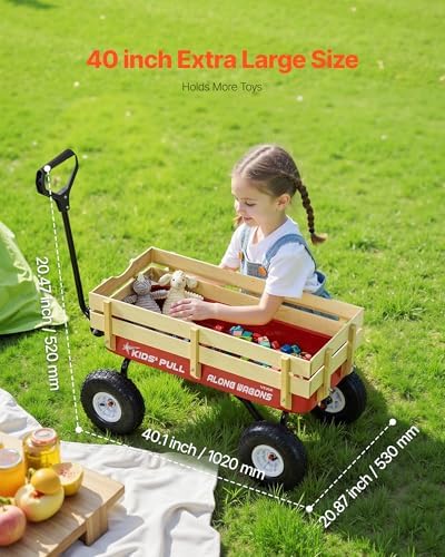VEVOR 39 inch Pull Along Kids Wagon, Red Rolling Cargo Toy Wagons for Kids, Outdoor Utility Cart for Garden Beach Camping with All Terrain Wheels for Child Present, Supports up to 330 lbs - Image 4