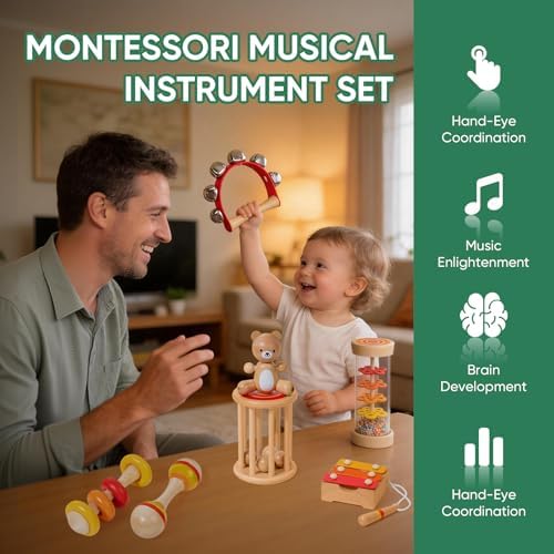 Wooden Baby Rattle Set 7 PCS, Montessori Sensory Musical Toys for Toddlers 0-3, Natural Wood Percussion Shakers & Rattles, Early Learning Gift for Infant Boys Girls - Image 4