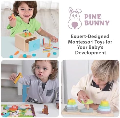 Pine Bunny Montessori Wooden 11-in-1 Toy Set for 13+ Months 3-in-1 Coins Carrots Matchsticks box Shape Sorter Bunny Doll Sand Hammer Animal Puzzle Educational Learning and Problem Solving Toddler Toys - Image 3