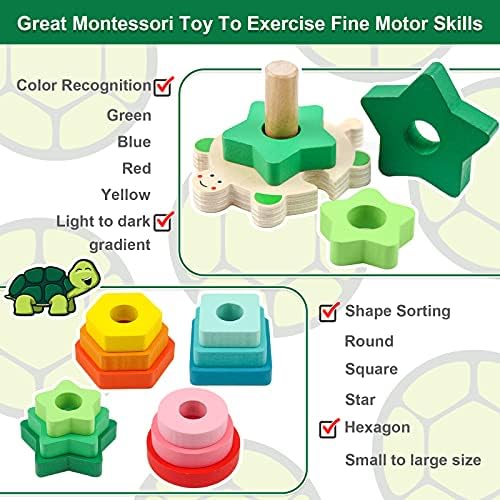 WOOD CITY Montessori Wooden Stacking Toy for Toddlers, Detachable Turtle Shape Sorter with Color & Size Recognition, Early Learning Educational Gift Develops Hand-Eye Coordination & Spatial Awareness - Image 6