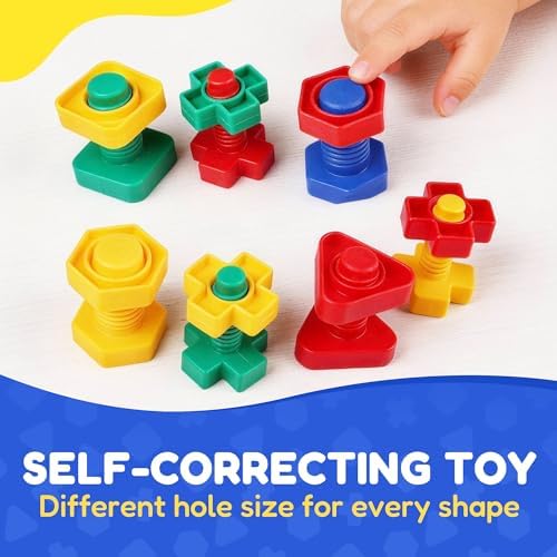 LotFancy Nuts and Bolts, 24pcs Fine Motor Skills Occupational Therapy Toys for Kids, Shapes and Colors Matching Toys, Montessori Building Construction Game with Storage Box for Baby and Toddlers - Image 3