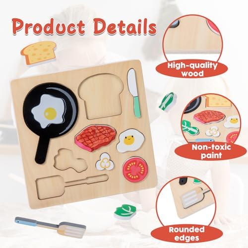 Adena Montessori Wooden Play Food Set, 3+ - Image 5