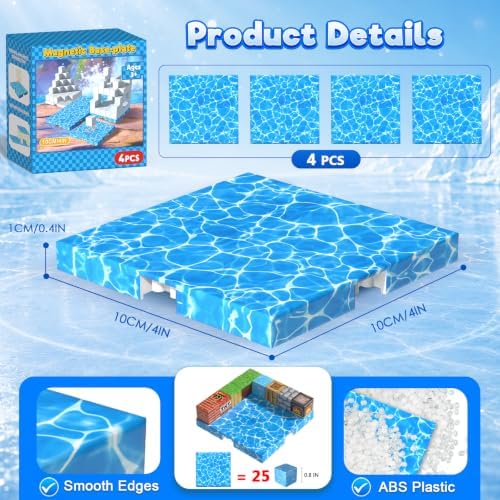 4PCS Magnetic Blocks Base Plates for Kids, 4" x 4" Strong Grip Base (Water) - Image 3