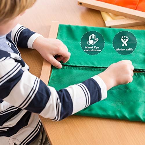 Montessori Practical Life Dressing Frames Set – Large Button Frame & Large Zipper Frame, Fine Motor Skills Learning Toys for Toddlers, Preschool Montessori Materials for Independence & Self-Care Train - Image 3