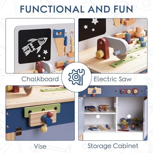 ROBOTIME Kids Wooden Tool Bench Set Large Storage Space Gift for Age 3+ - Image 3