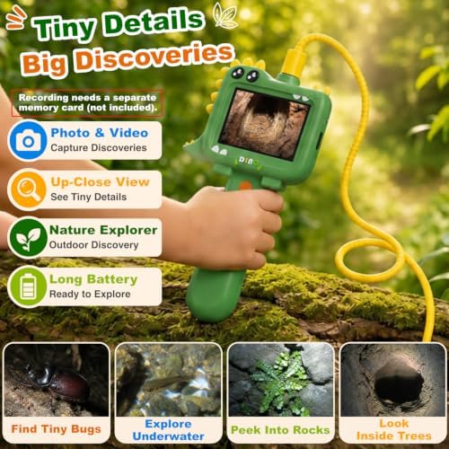 Borescope Camera Toy with Light for Kids,STEM Science Educational Toy for 3 4 5 6 7 8 9 10 Years Old Boys Girls Birthday Gift,Kids Endoscope with Light for Outdoor Adventures & Nature Discovery Green - Image 3