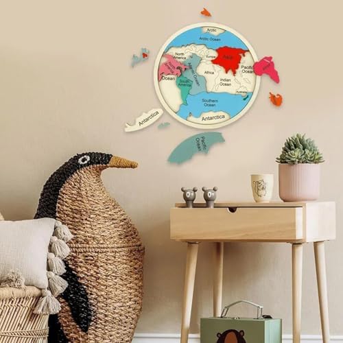 Map Puzzle - Wood Continents Shape Matching Toy,Colorful Geography Jigsaw Puzzles for Kids Children Boys Preschool Kindergarten Home Playroom - Image 4
