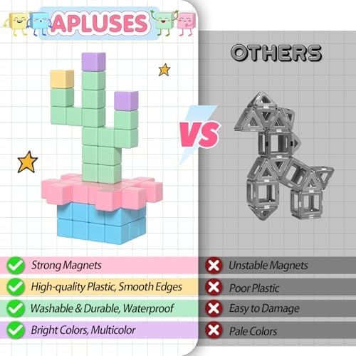 Apluses 32pcs Magnetic Blocks Building Cubes for Kids, Classroom Must Haves Creative Learning Kids Gifts, Preschool Montessori Sensory Autism Magnet Toys for Boys and Girls Ages 3 4 5 6 - Image 6