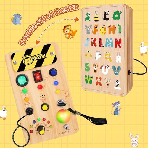 TINTECUSA Busy Board Montessori Toys for Toddler, Wooden Sensory Board Switch Toy with Color-Changing LED Light Up Travel Toys Educational Plane Travel Activity for 1-6 Year Old Girls & Boys Gifts - Image 2
