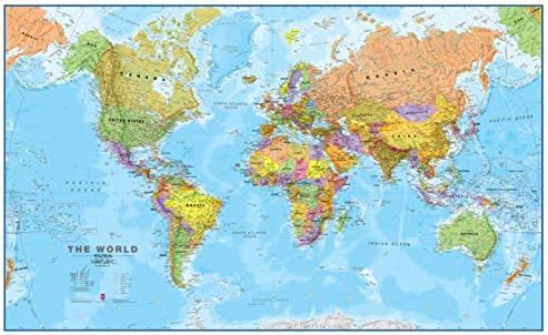 Maps International World Wall Map - Map of The World Poster - Front Lamination - 47 x 33 - Updated 2025 by MapsInternational