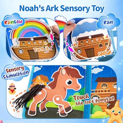 Noah's Ark Toy Busy Book for Toddlers 1-3 - Baptism Gifts for Boys & Girls - Montessori Toys for 1 Year Old，Learning Educational Sensory Activity Book,Birthday Toddlers Gifts for Travel Airplane - Image 2
